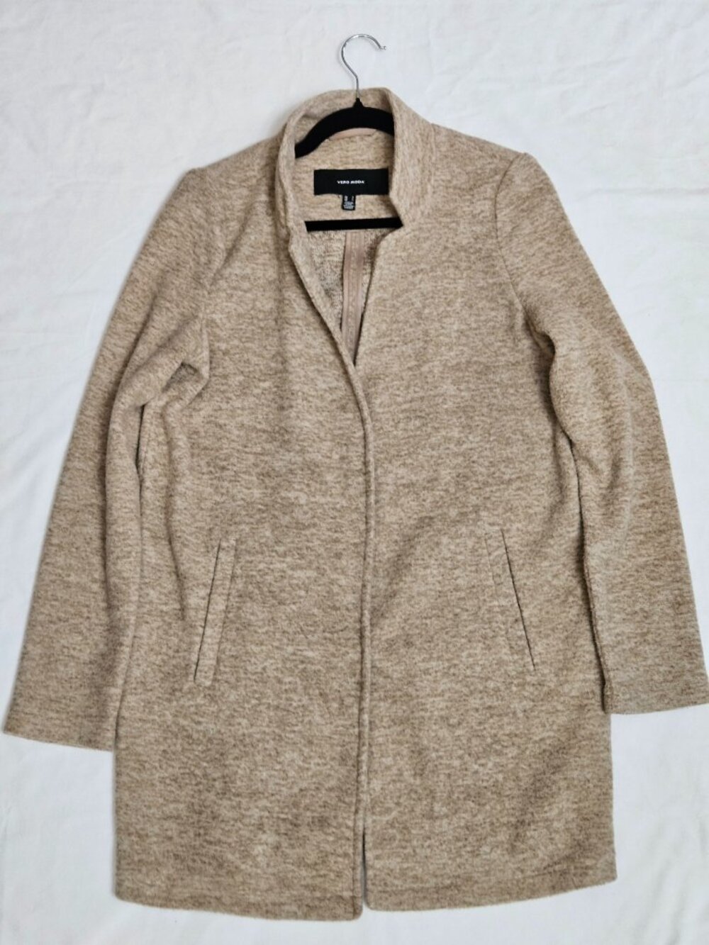 Vero Moda Womens Small Snap Front Long Cardigan Sweater Neutral Layering Piece